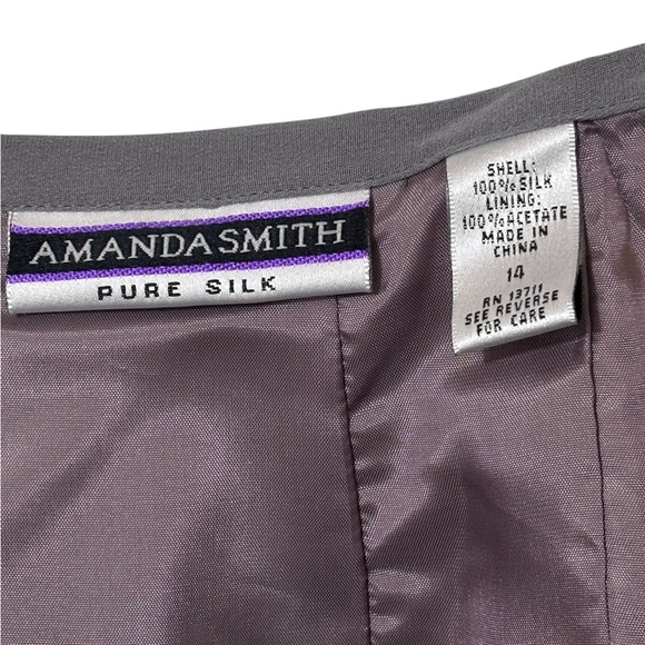 Amanda Smith 100% Pure Silk Gray Lined Pencil Skirt Size 14 Classic Career - Picture 7 of 7